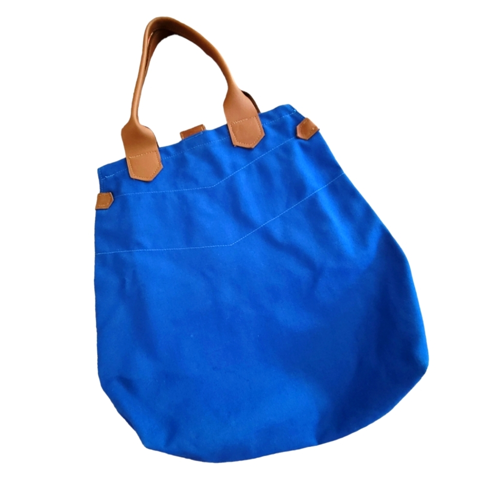 MINKA | Royal Blue Canvas Tote, Tan Leather